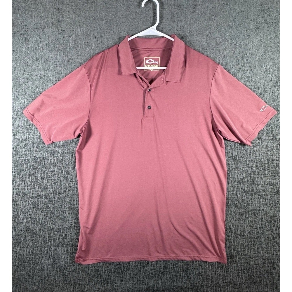 Drake Men's Performance Polo Shirt Pink Short Sleeve Polyester Size Medium